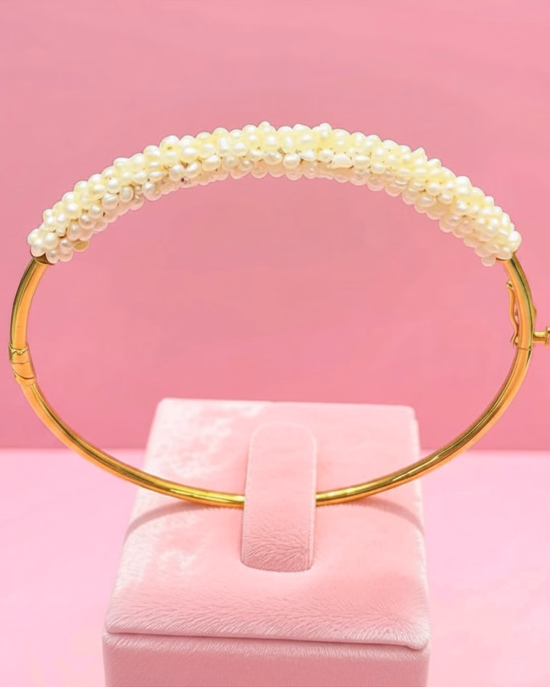 Gold Bangle with Natural Pearls from Bahrain