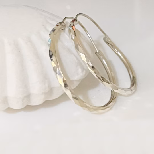 Silver Etched Hoop Earrings