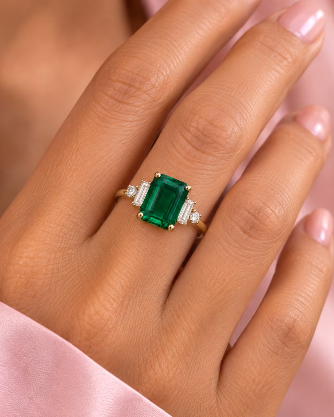 Lab Emerald and diamond Engagement ring