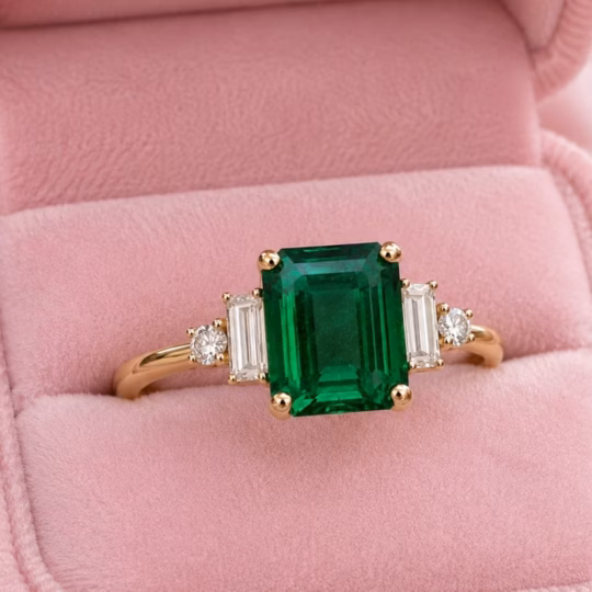 Lab Emerald and Diamond Ring