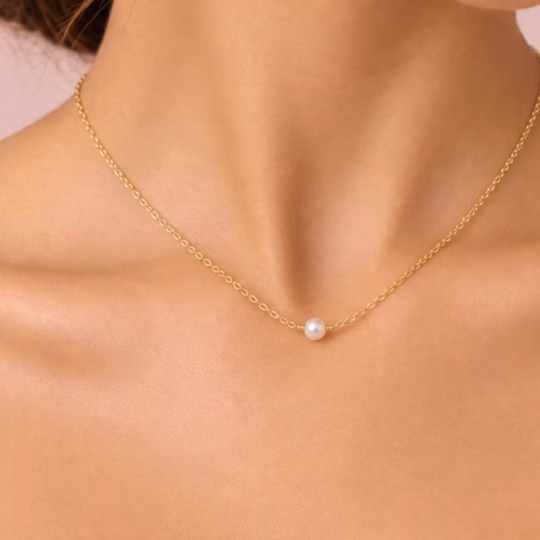 Single Bahraini Pearl Necklace set in 18K Gold
